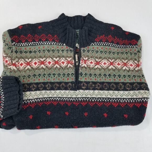 Lauren Ralph Lauren Sweater Mens 2X Fair Isle Quarter Zip Lambswool Hand Knit - Picture 4 of 7